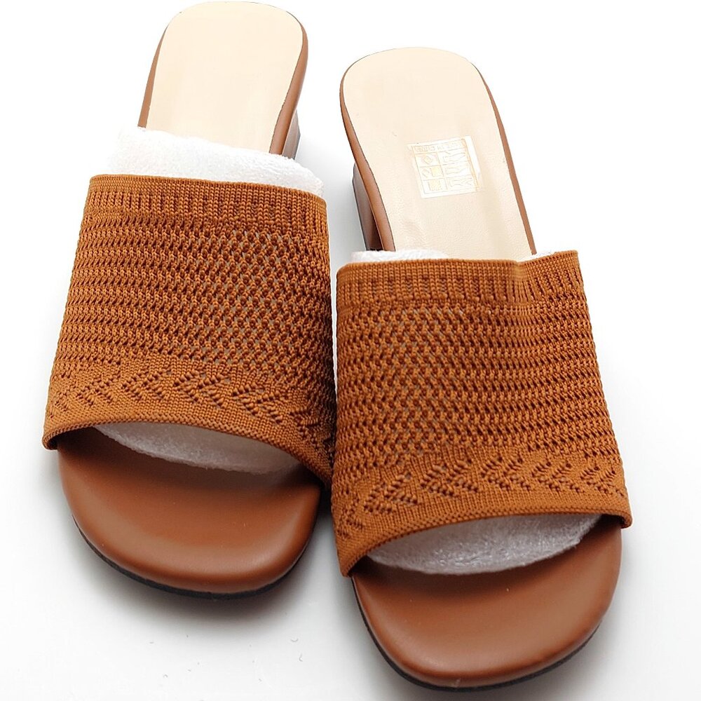 Women's Leisure Knit Flat Slides, Open Toe Square Toe Slip On Sandals